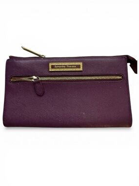 Samantha Thavasa Zip Around Wallet Purple Gold Hardware Floral Lining